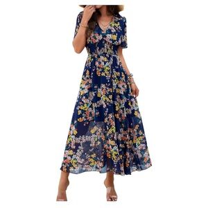 NEW Galocmo Floral Maxi Dress V-Neck Empire Waist Smocked‎ Boho Women's Medium